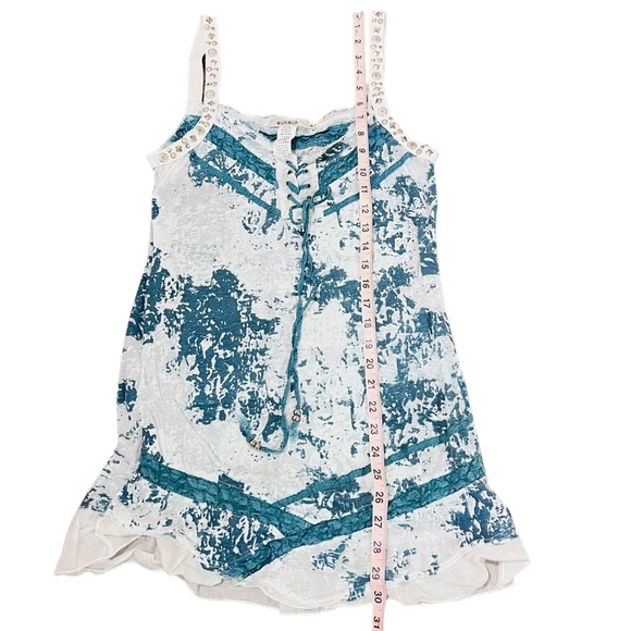 Mürmür White & Blue Burnout Stud Embellished Lace Up Long Tank Top Tunic / Dress - Picture 9 of 11
